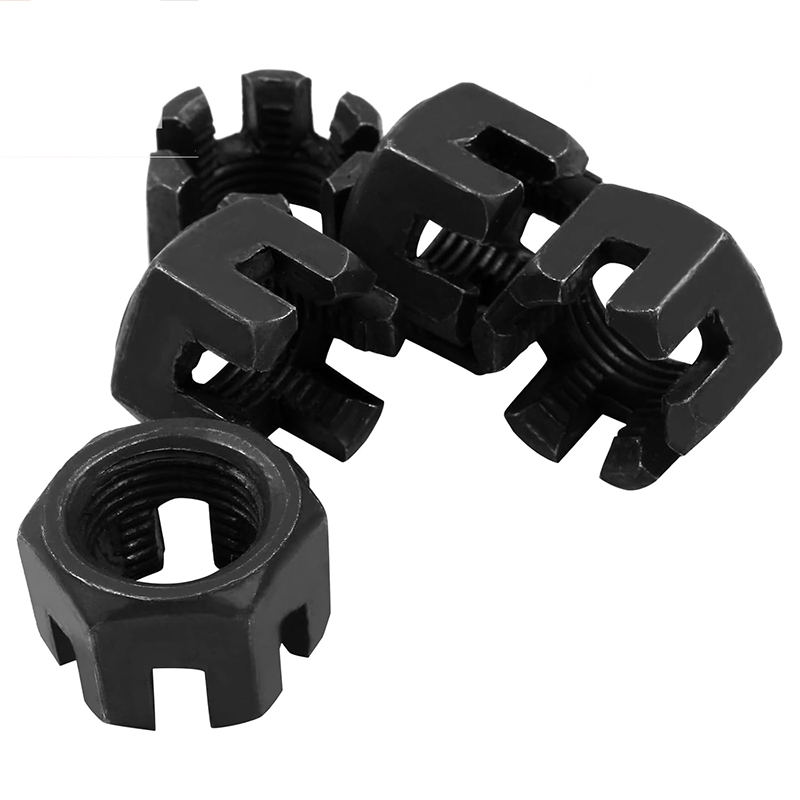 M16×1.5 گرید 4.8 فولاد کربنی مهره قلعه شکافدار اکسید مشکی فولادی DIN 935