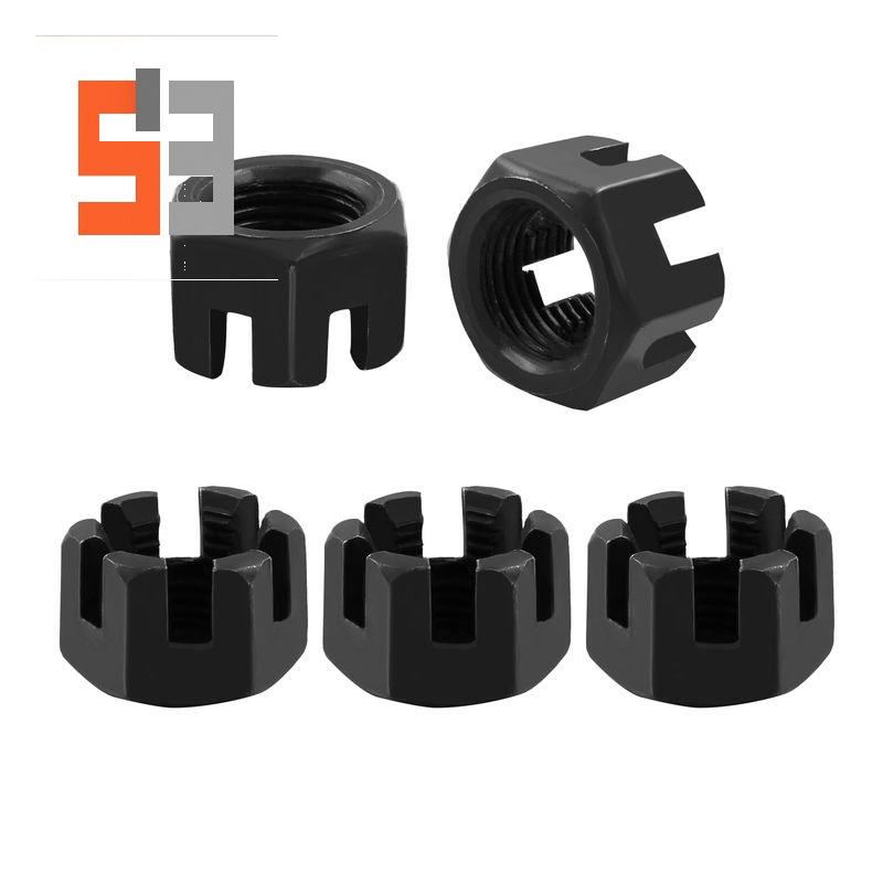M16×1.5 گرید 4.8 فولاد کربنی مهره قلعه شکافدار اکسید مشکی فولادی DIN 935 M16×1.5 گرید 4.8 فولاد کربنی مهره قلعه شکافدار اکسید مشکی فولادی DIN 935